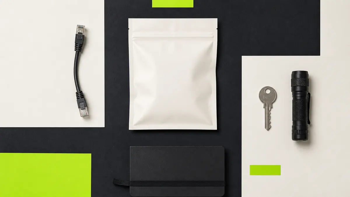 Table de réaction à un incident avec câble isolé, enveloppe de preuve scellée, clé et carnet fermé