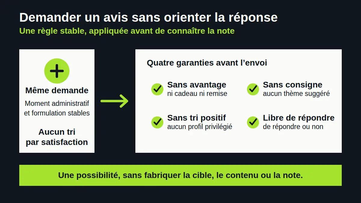Une demande d’avis identique conduit à quatre garanties : aucun avantage, texte imposé ou tri et liberté de répondre