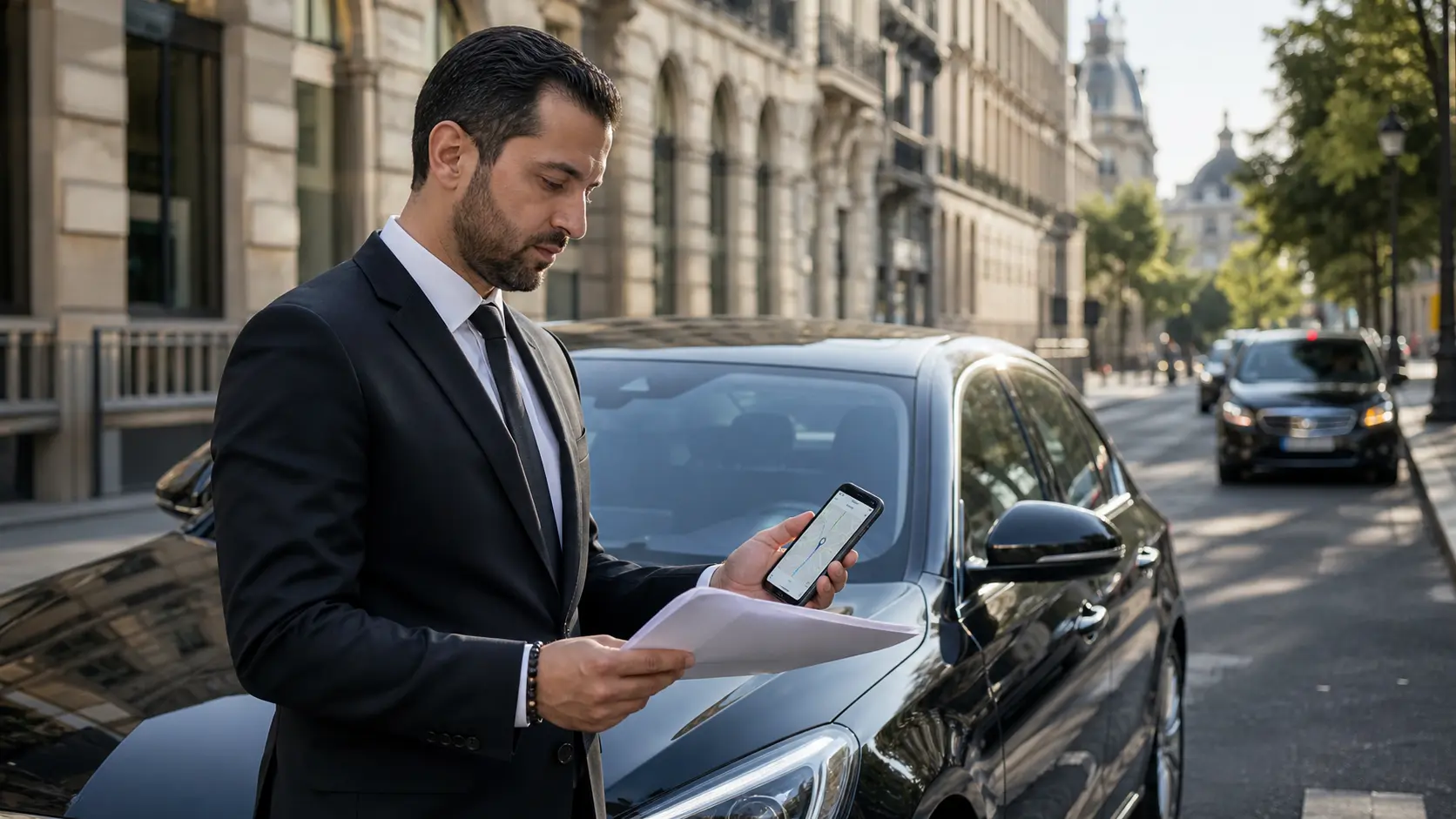 Chauffeur VTC préparant ses documents d'assurance pour Uber