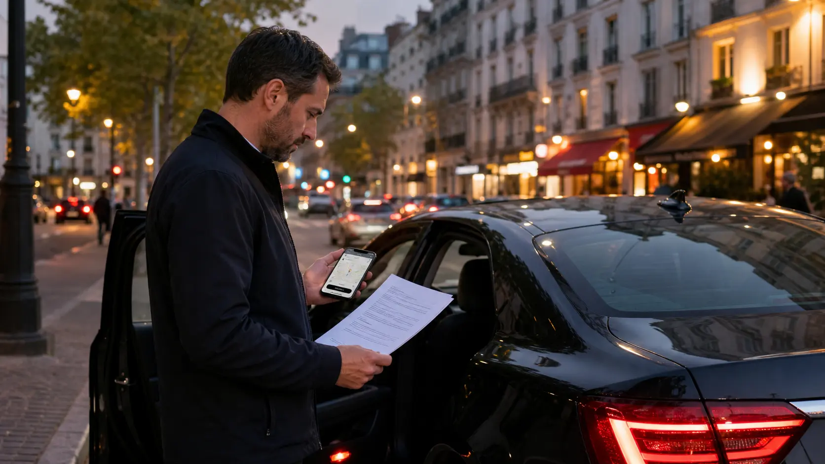 Chauffeur VTC préparant ses documents d'assurance pour Heetch