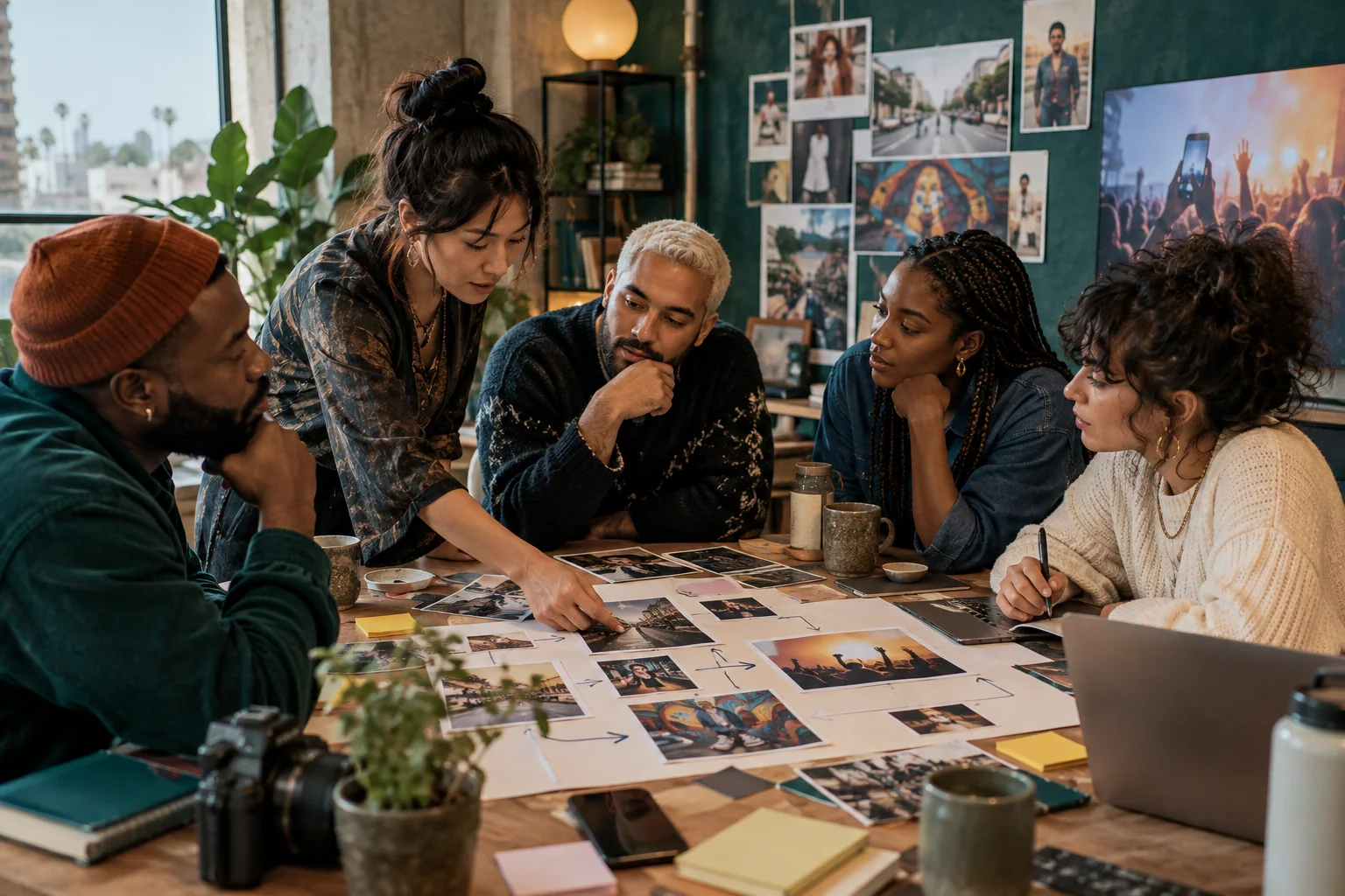 A team mapping links between creators, communities, platforms and brand decisions on a wall