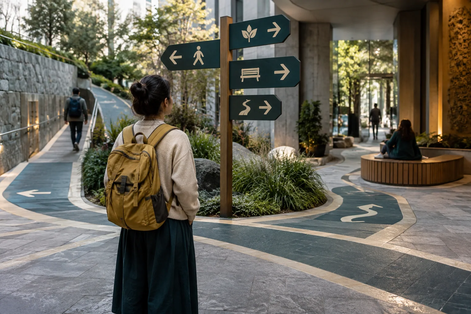 A person comparing two options on a screen while a visible help route connects to a support specialist