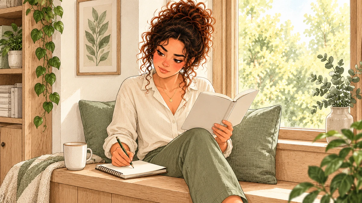 Sarah prend des notes au fil d’une lecture critique.
