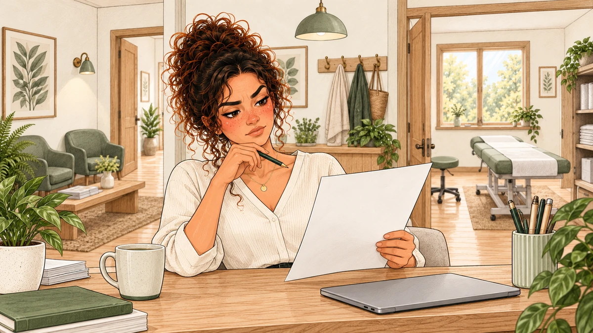 Sarah relit un brouillon et vérifie ce qu’elle compte utiliser.
