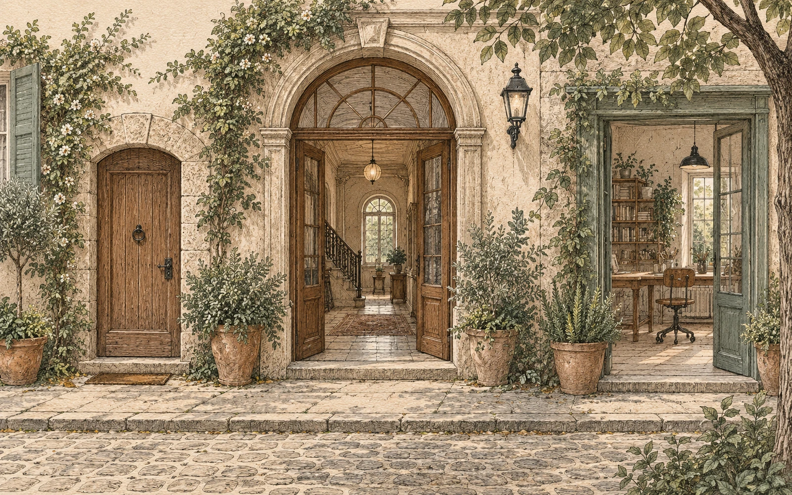 Illustration éditoriale de couverture pour « Cabinet individuel ou partagé : comparer les lieux d’exercice »