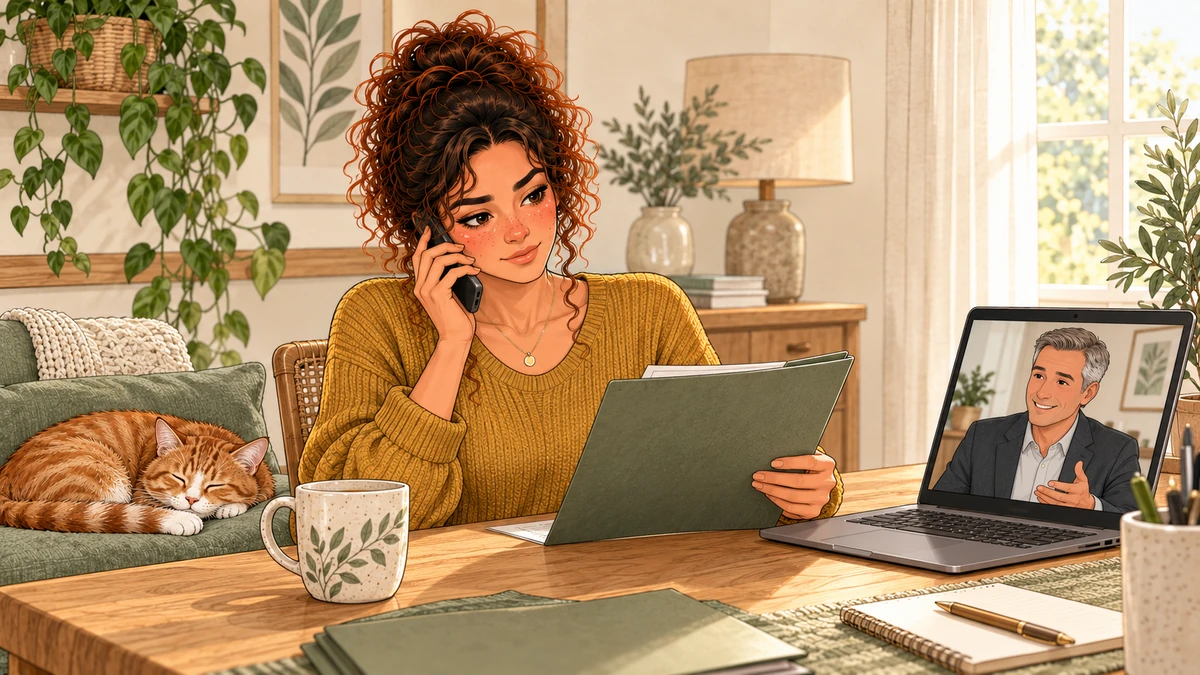 Sarah organise un point de suivi avec son comptable.