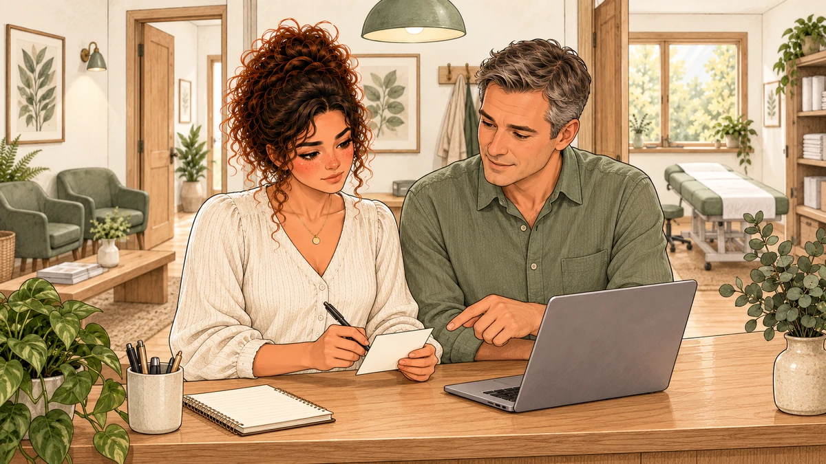 Sarah et une collègue préparent des messages sobres.