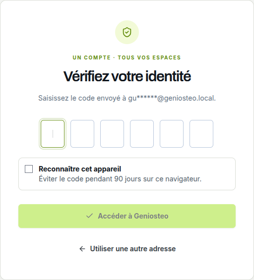 Code de connexion vide et option Reconnaître cet appareil.