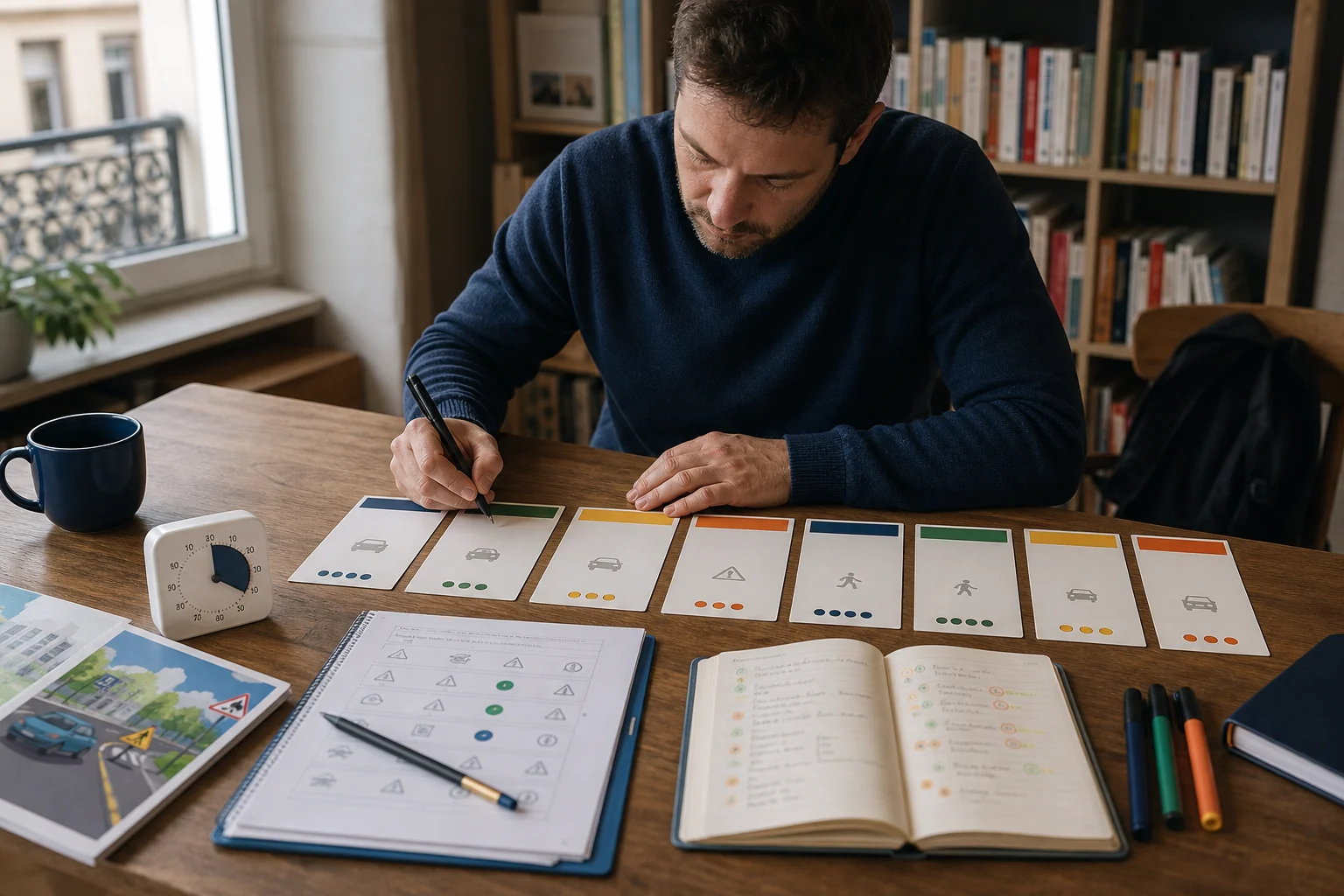 Candidat préparant son planning de révision pour l’examen VTC